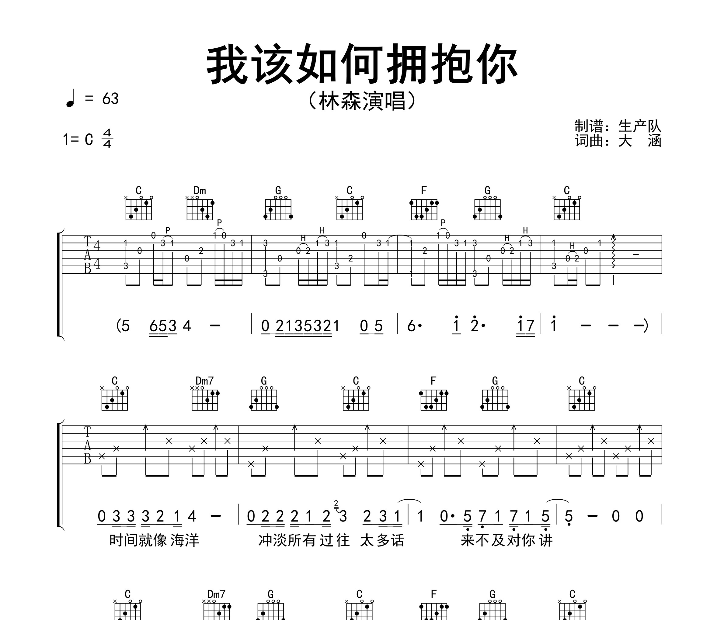 我该如何拥抱你吉他谱