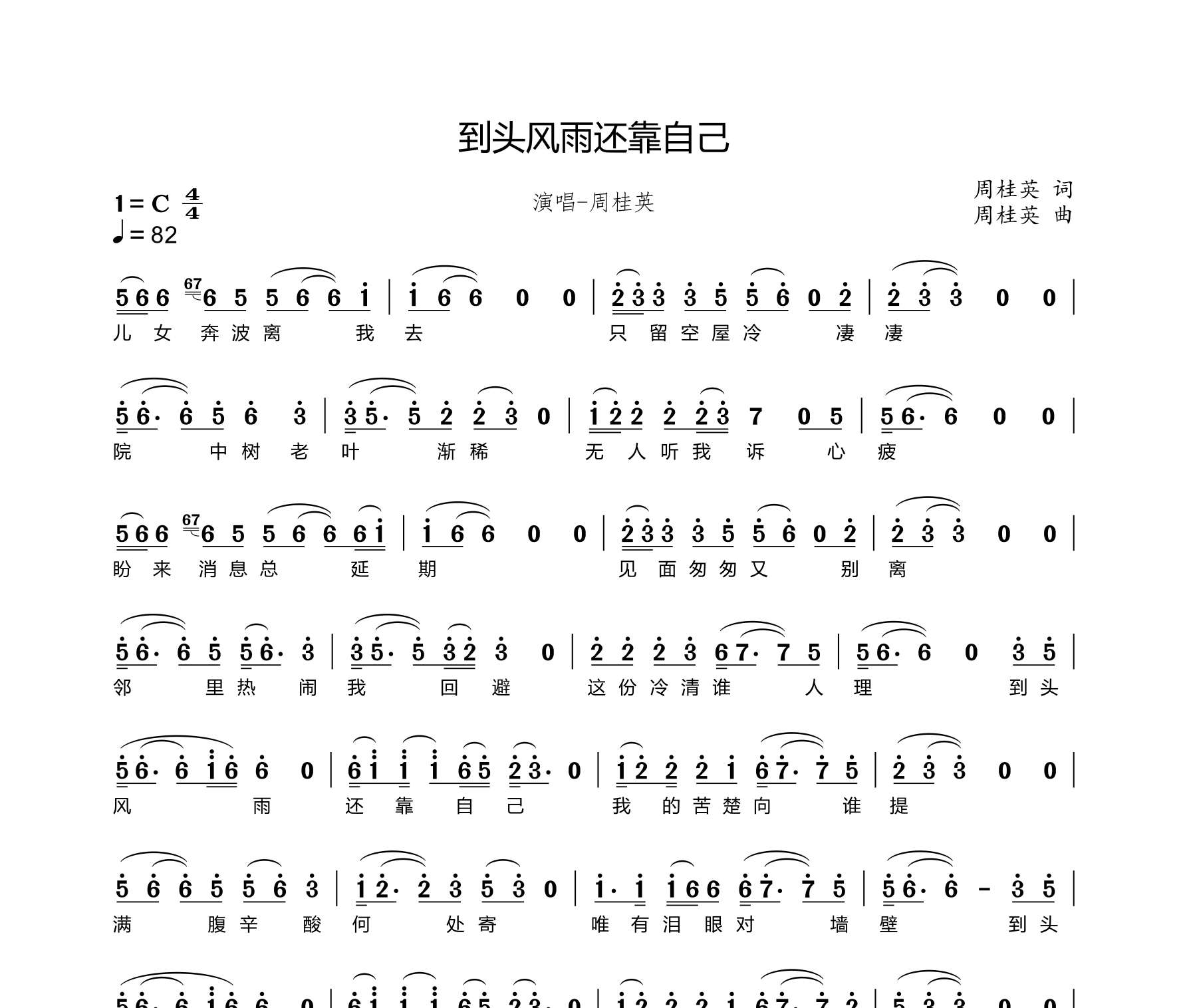到头风雨还靠自己简谱