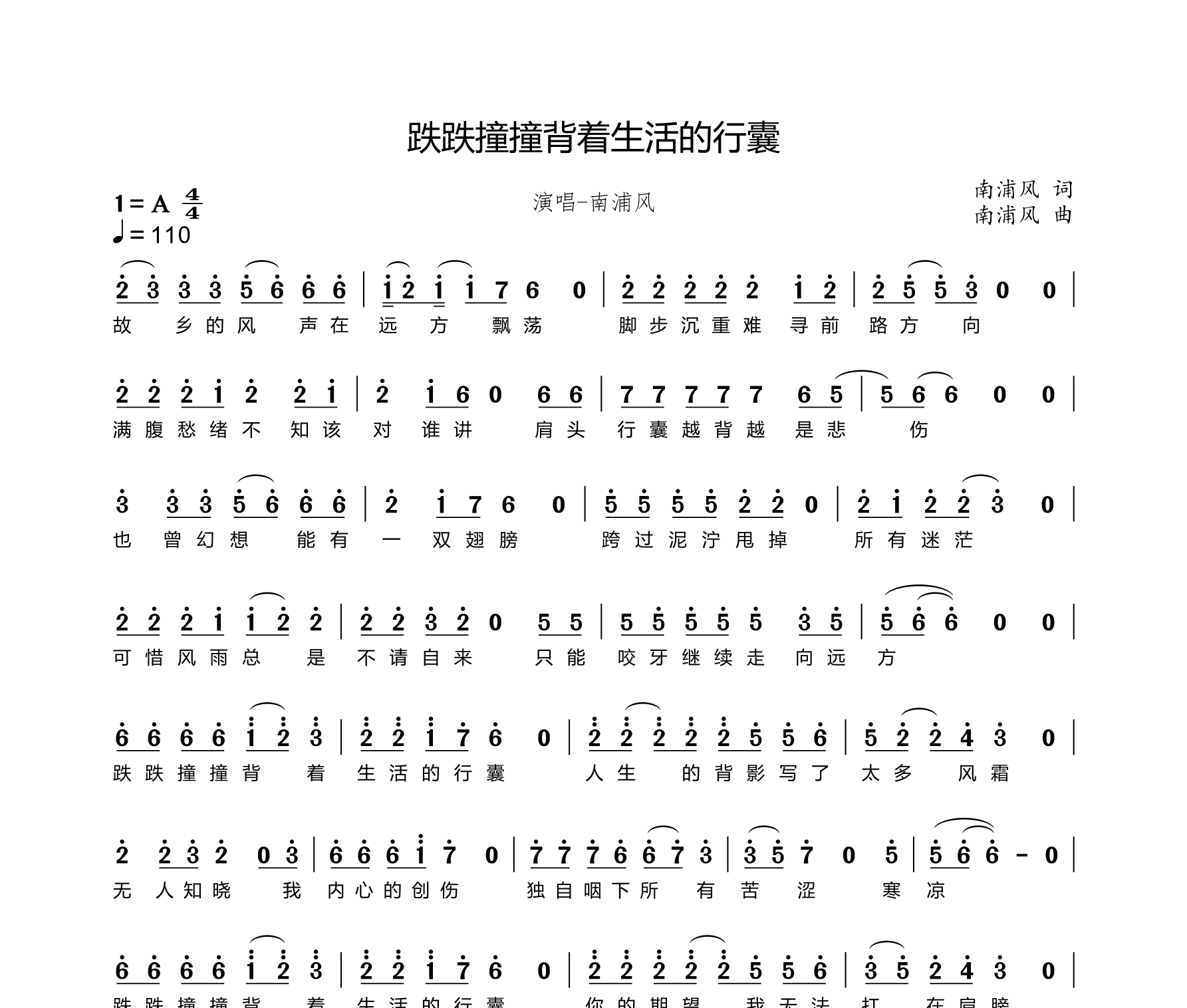 跌跌撞撞背着生活的行囊简谱