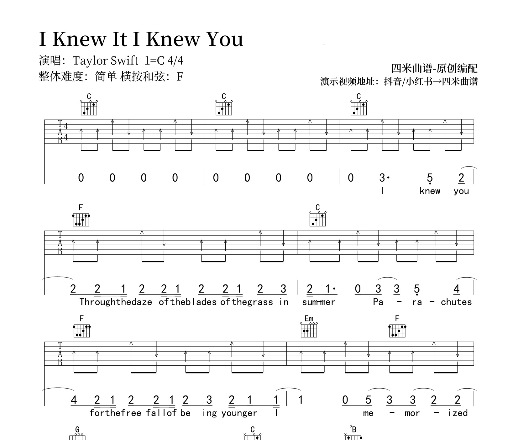 IKnew ItIKnew You吉他谱