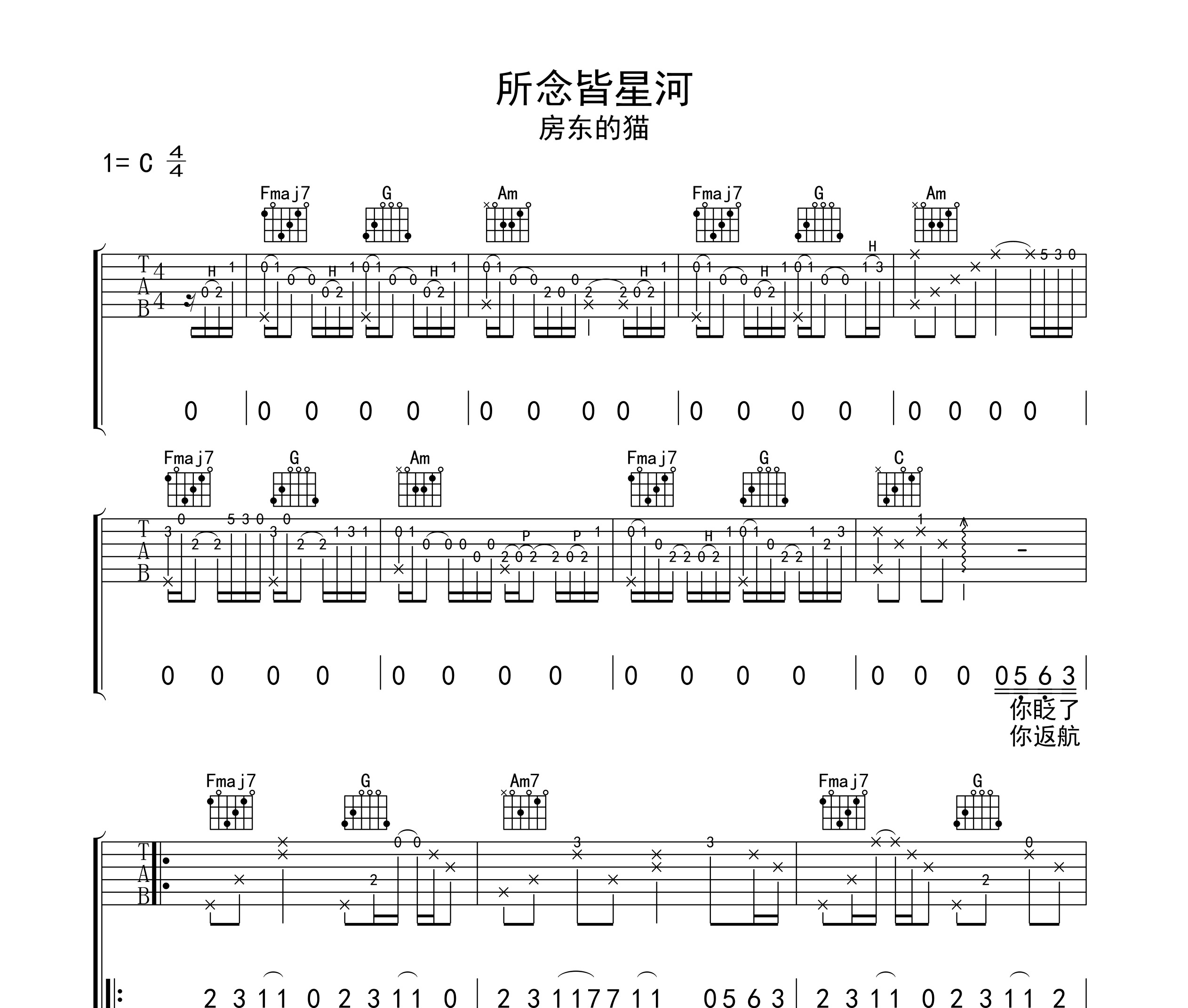所念皆星河吉他谱