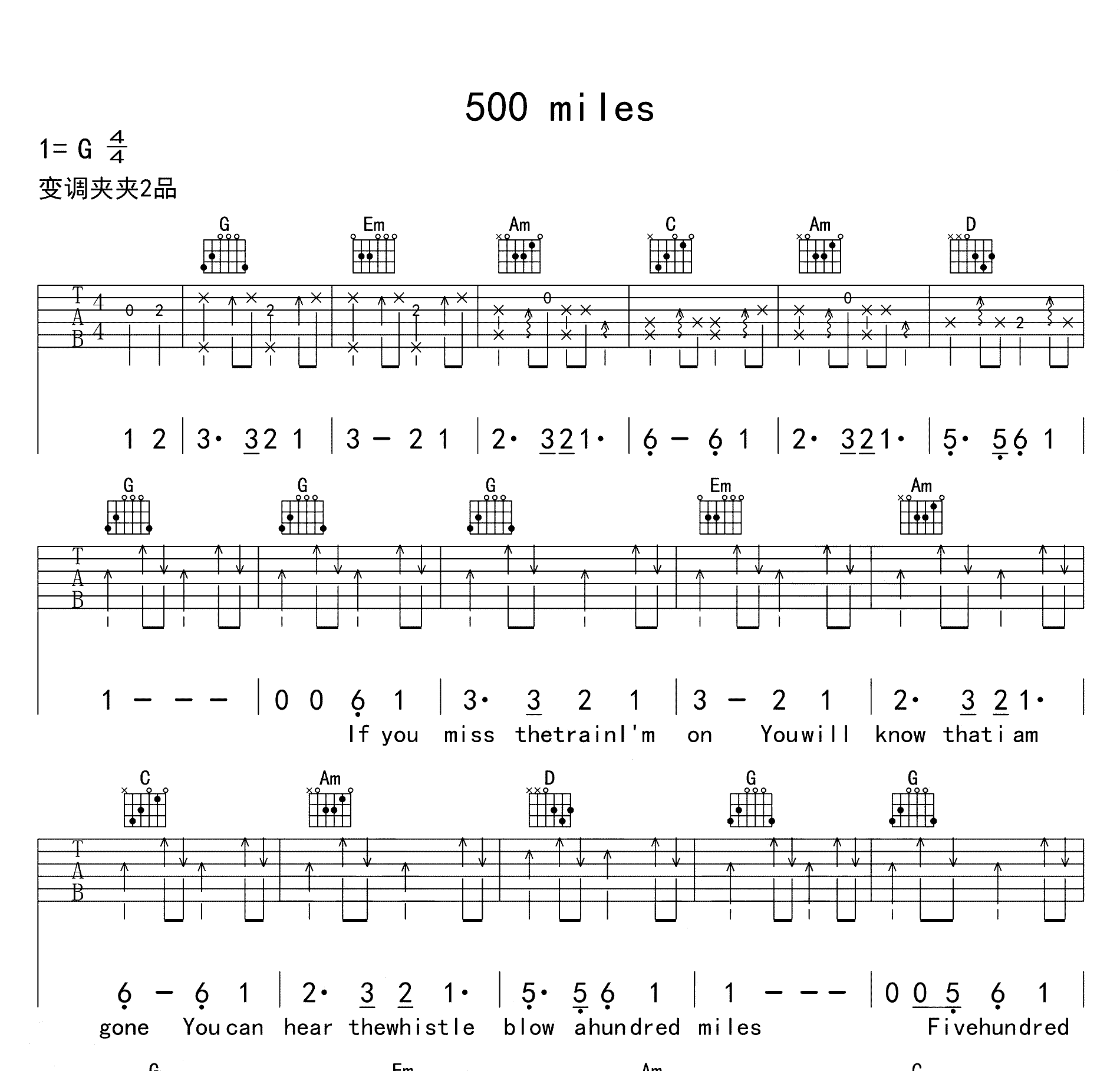 500 mi les吉他谱