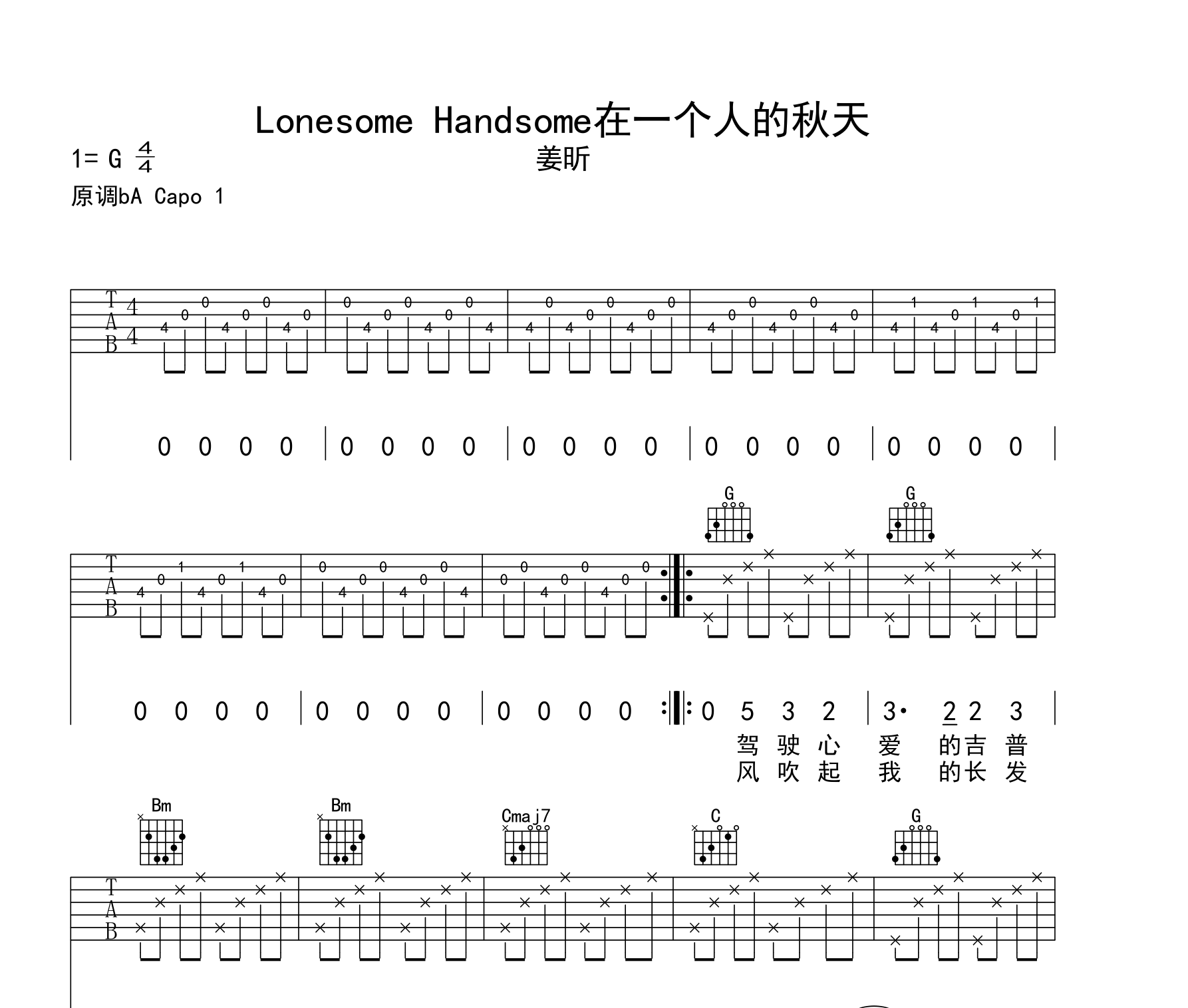 Lonesome Handsome在一个人的秋天吉他谱