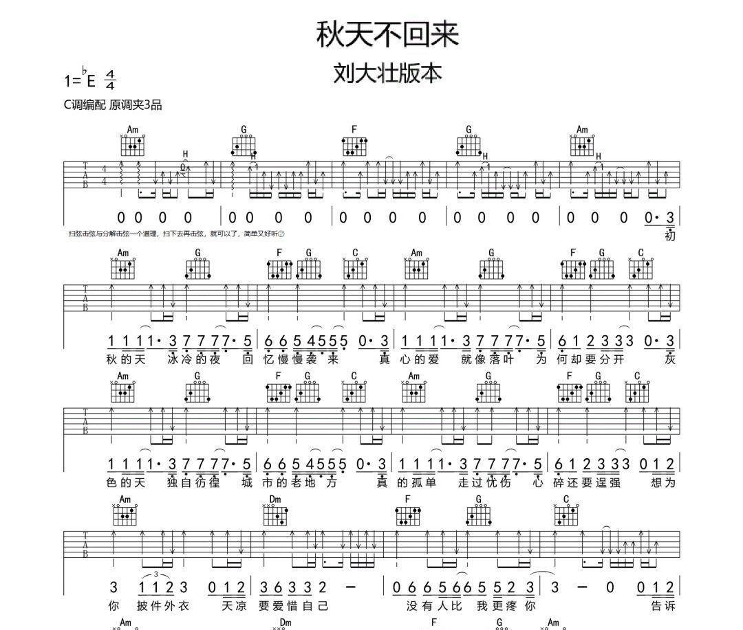 秋天不回来吉他谱