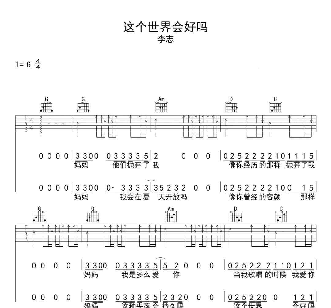 这个世界会好吗吉他谱