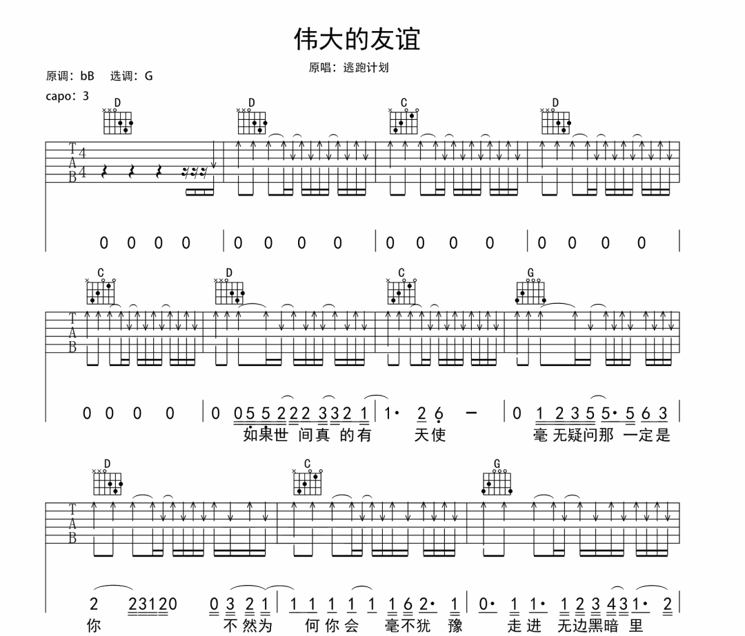伟大的友谊吉他谱