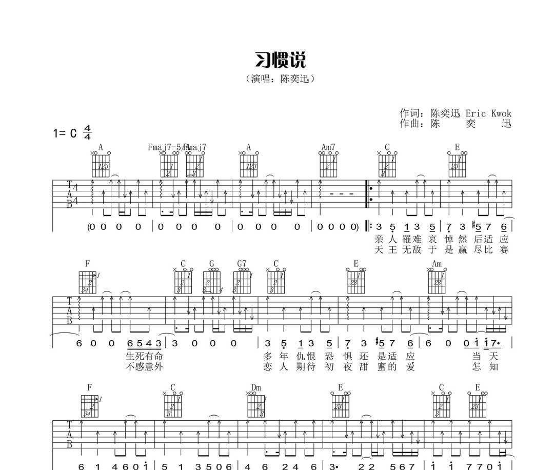 习惯说吉他谱